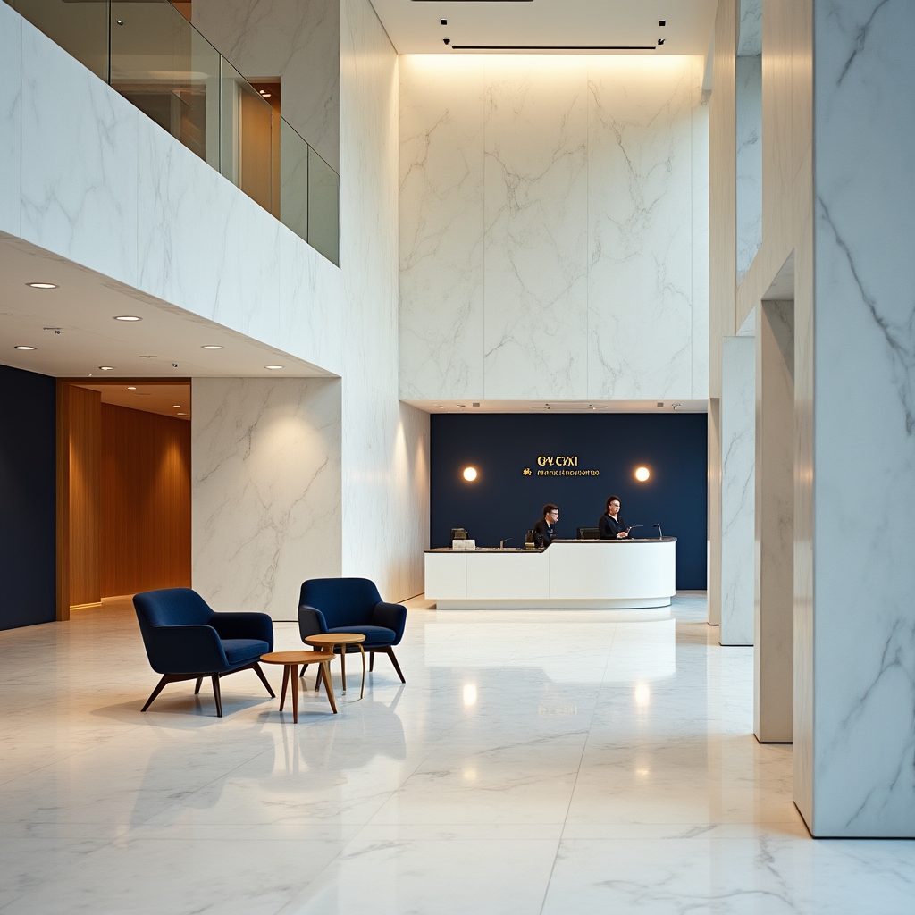 Modern Argentine bank branch interior with clean architectural lines