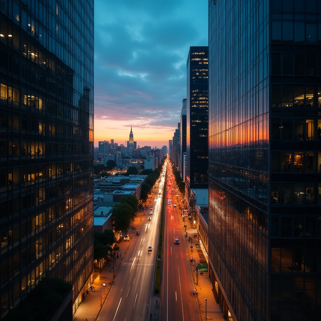 Buenos Aires financial district at dusk